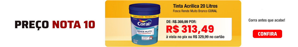 Tinta Acrílica 20 Litros Fosca Rende Muito Branco CORAL