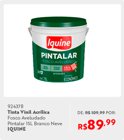 924378	Tinta Vinil Acrílica Fosco Aveludado Pintalar 15L Branco Neve IQUINE PE