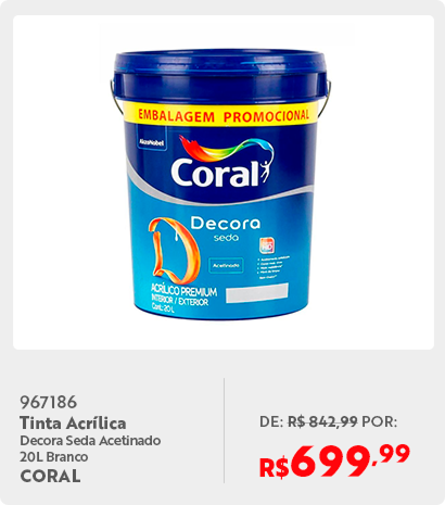 967186 Tinta Acrílica Decora Seda Acetinado 20L Branco CORAL PE