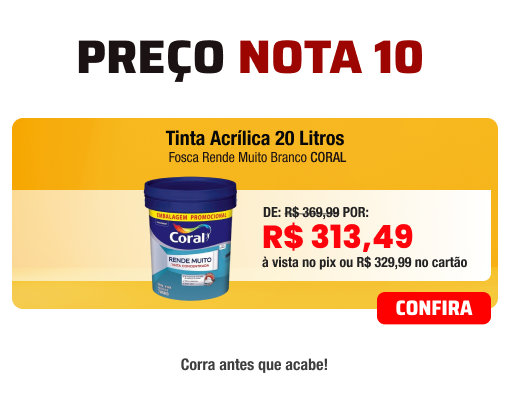 Tinta Acrílica 20 Litros Fosca Rende Muito Branco CORAL